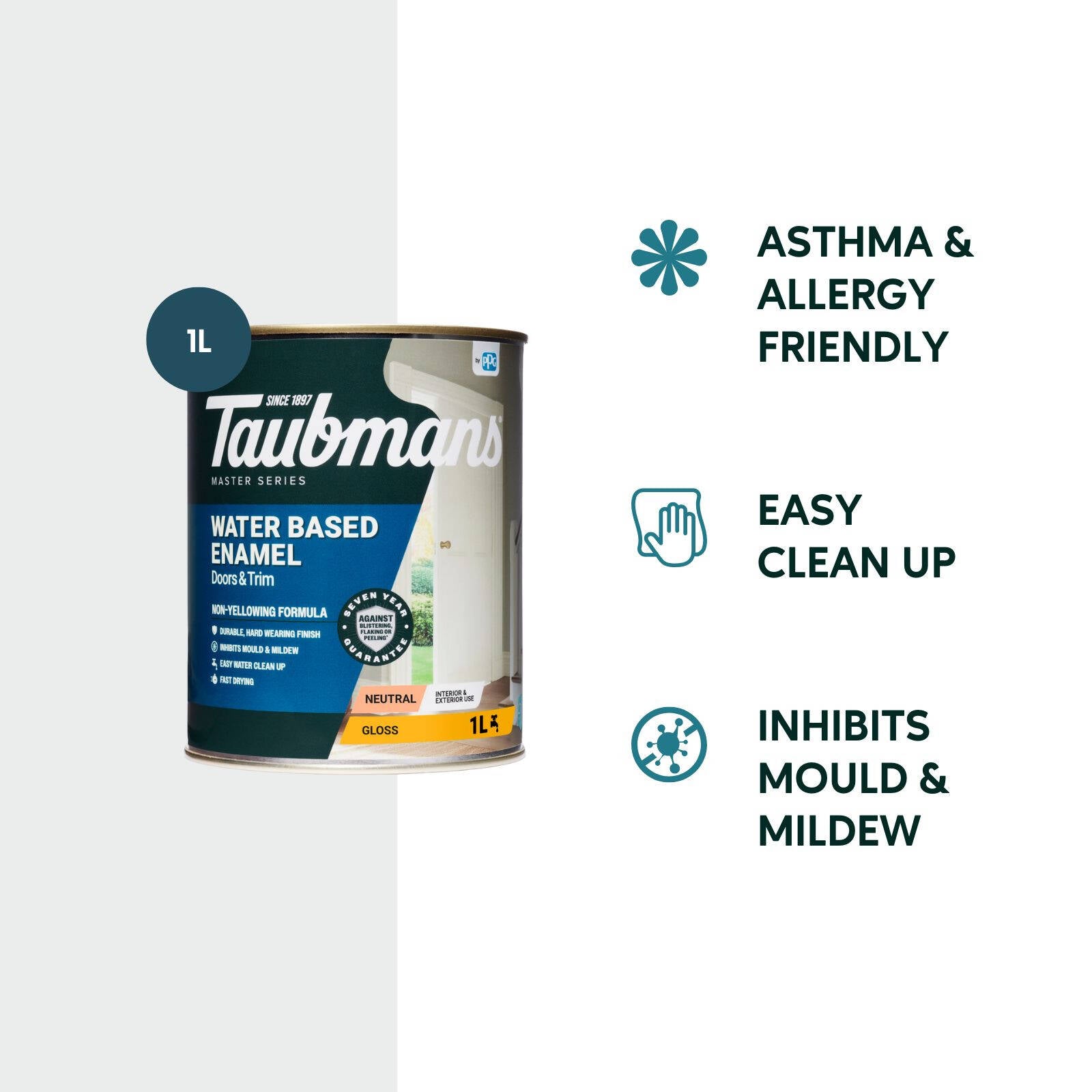 Taubmans 1L Neutral Gloss Water Based Enamel Paint