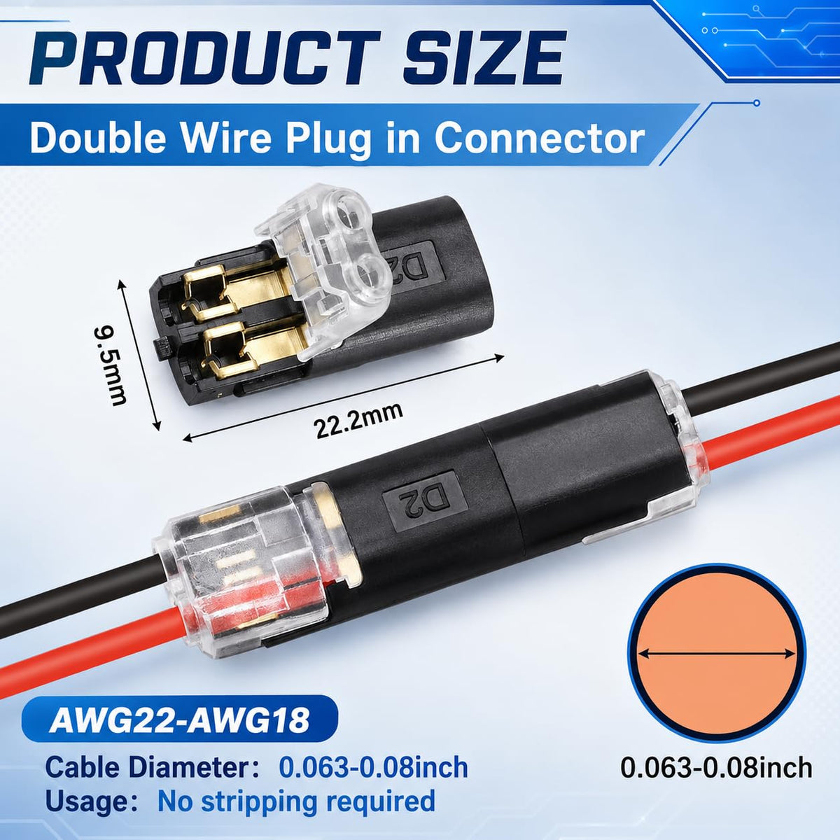 Quick-Connect Wire Connectors 18-22 AWG - 100 Pack
