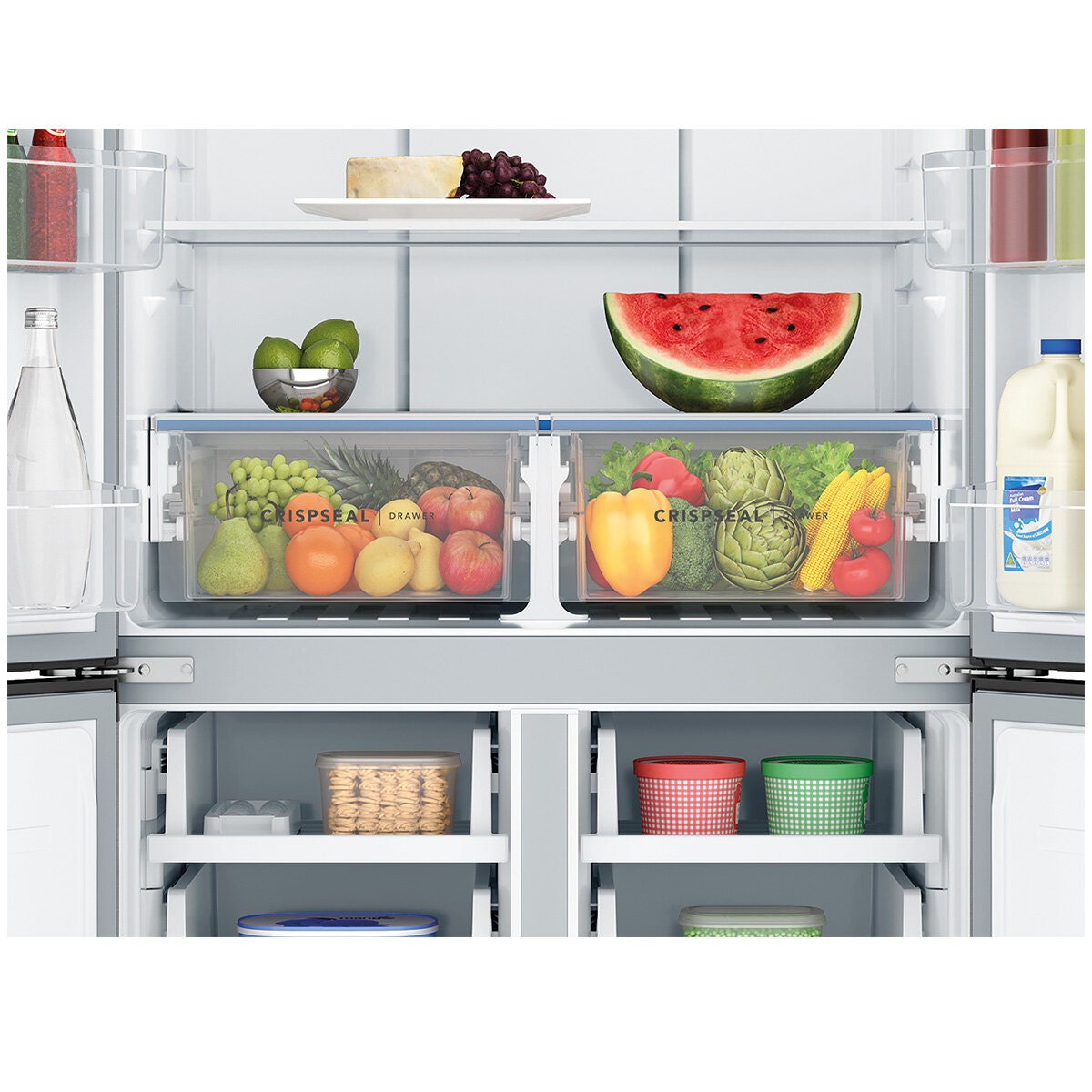 Westinghouse 547L Quad Door Refrigerator - Silver, Dual CrispSeal Drawers, Sphere Ice Tray - WQE5400SD