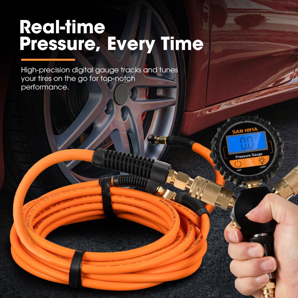 4 Way Digital Tyre Inflator - 250 PSI - Inflates Four Tyres at Once, Nitto Style Fittings, Heavy Duty Hoses
