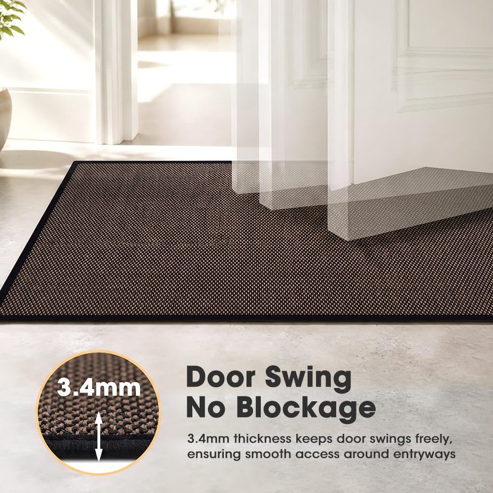 Kitchen Rug and Mat Set 2 Piece - Black - 45 x 150cm and 45 x 75cm, Anti Slip Backing, 3.4mm Thick, Washable
