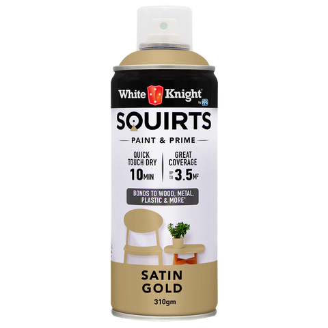 White Knight Squirts Gold Satin Spray Paint 310g Solvent Based Durable - SuperSaverAU - view 1
