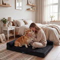 Dog Bed with L Shaped Bolsters - Black, Large 90 x 64 x 15cm - Velvet, Washable Cover, Non Slip Base