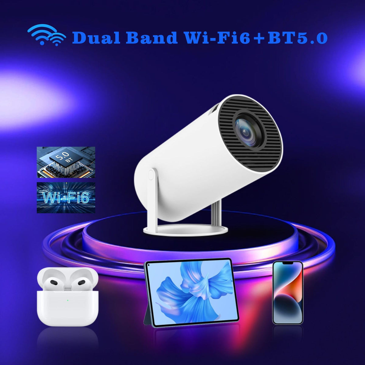 Mini Wi-Fi Projector - Bluetooth, 180 Degree Rotation