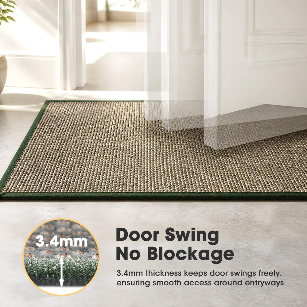 Kitchen Rug and Mat Set 2 Piece - Green - 45 x 150cm and 45 x 75cm, Anti Slip Rubber Backing, Polyester, 3.4mm