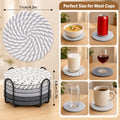 Cotton-Linen Coasters 11cm with Metal Holder - 8 Pack, Grey