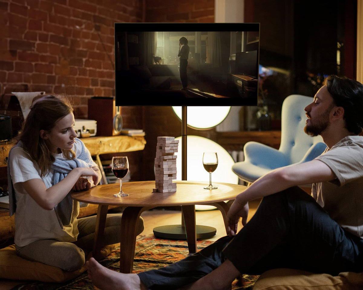 Rotating Rolling TV Stand for 24-48 Inch TVs - Black - Landscape to Portrait 90 Degree Turn, 15 Degree Tilt, Brake Knob