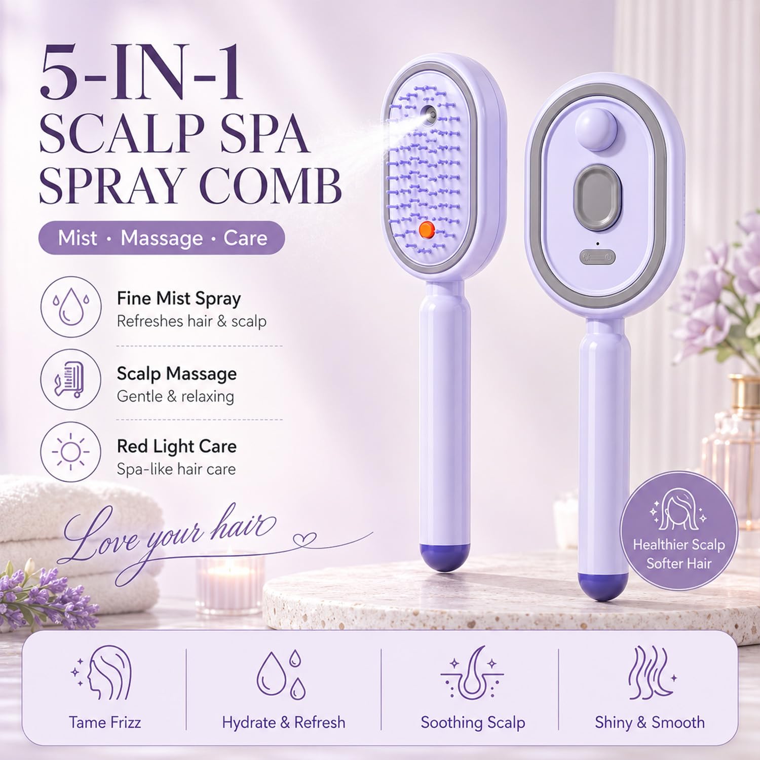 Rechargeable Steam Hair Straightening Brush - Purple