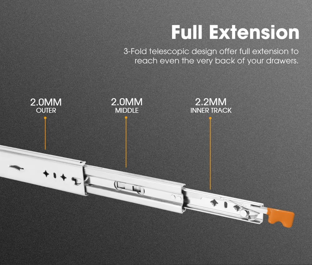 Heavy Duty Locking Drawer Slide - 450-900mm - 125kg Load, Full Extension, Zinc Coated Steel, Lock In and Lock Out