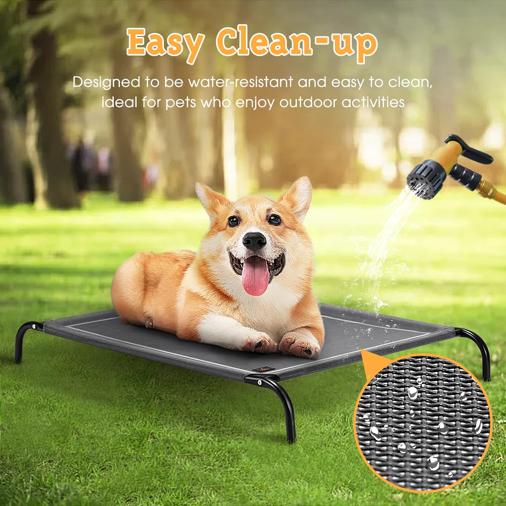 Cooling Elevated Dog Bed - Grey, Large 107 x 80 x 20cm - Breathable Textilene Mesh, Washable, Holds 60kg