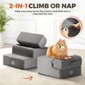 3 Step Dog Stairs 35cm High - Grey - High Density Foam with Support Boards, Non Slip Corduroy Cover