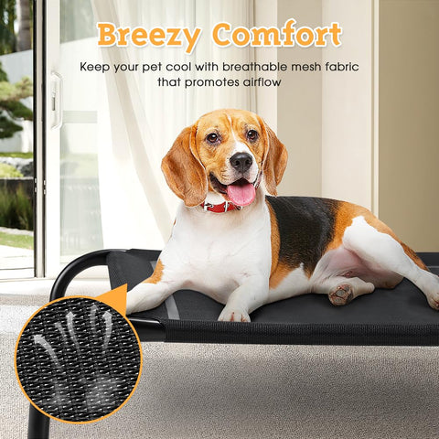 Cooling Elevated Dog Bed - Black, Medium 87 x 65 x 20cm - Breathable Textilene Mesh, Steel Frame, Holds 60kg