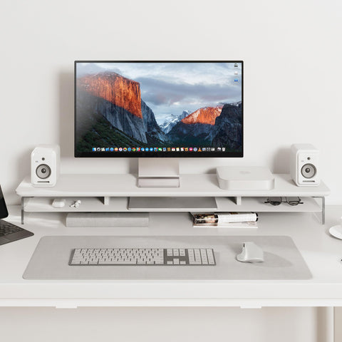 Acrylic Dual Monitor Riser 42.5 Inch - White - 2 Tier Desk Shelf, 18mm Board with Steel Core