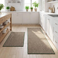 Kitchen Rug and Mat Set 2 Piece - Green - 45 x 150cm and 45 x 75cm, Anti Slip Rubber Backing, Polyester, 3.4mm