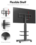 Mobile TV Stand on Wheels for 32-70 Inch TVs - Black - 3 Shelf Rolling Cart, Height Adjustable, Swivel, Holds 40kg