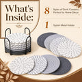 Cotton-Linen Coasters 11cm with Metal Holder - 8 Pack, Grey