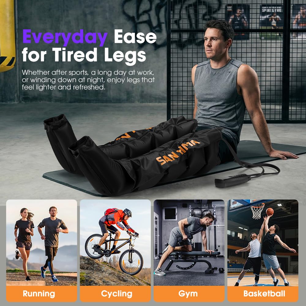 Air Compression Leg Recovery Boots - Large and Standard - 5 Air Chambers, 6 Massage Modes, 6 Intensity Levels, Memory Se