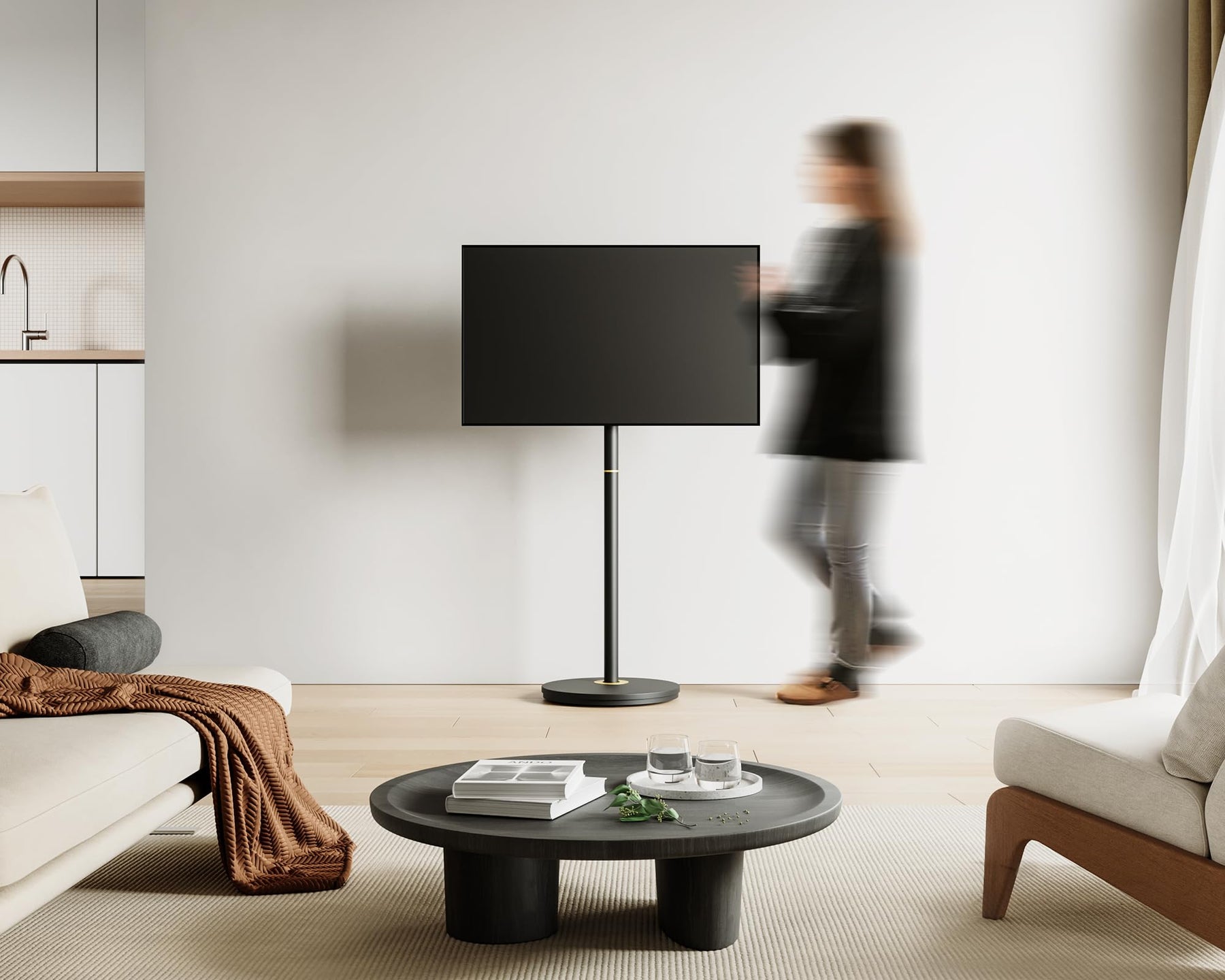 Small Rolling TV Stand for 24-48 Inch TVs - Black - Minimalist Portable Cart, Hidden Wheels, Max VESA 200x200
