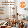 Soft Toy Storage Tower 3-Tier with Wheels - Natural Wood 136cm - Holds 50+ Plush Toys, Rolls Away