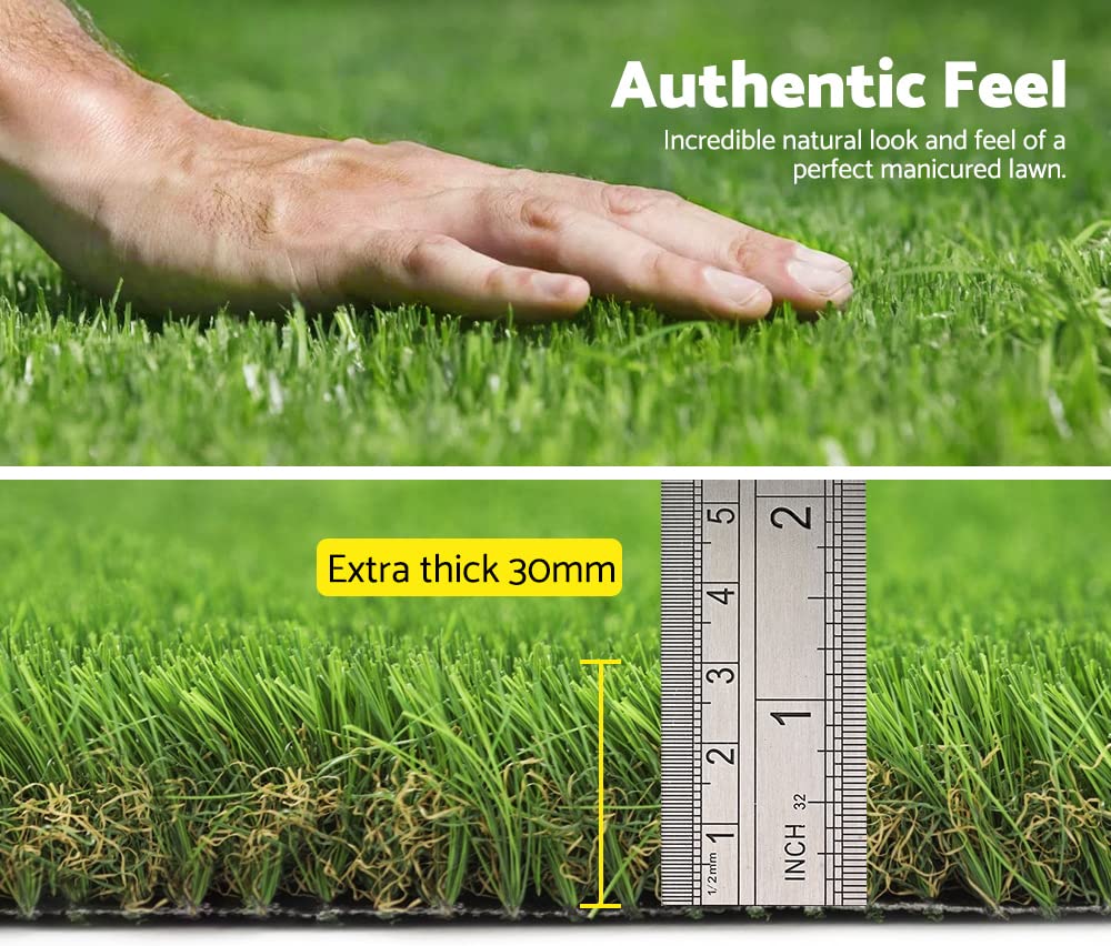 Artificial Grass Turf 2 x 5m - Four Tone 30mm Pile - 10sqm Synthetic Lawn, 14,700 Tuft Density, Slip Resistant Backing