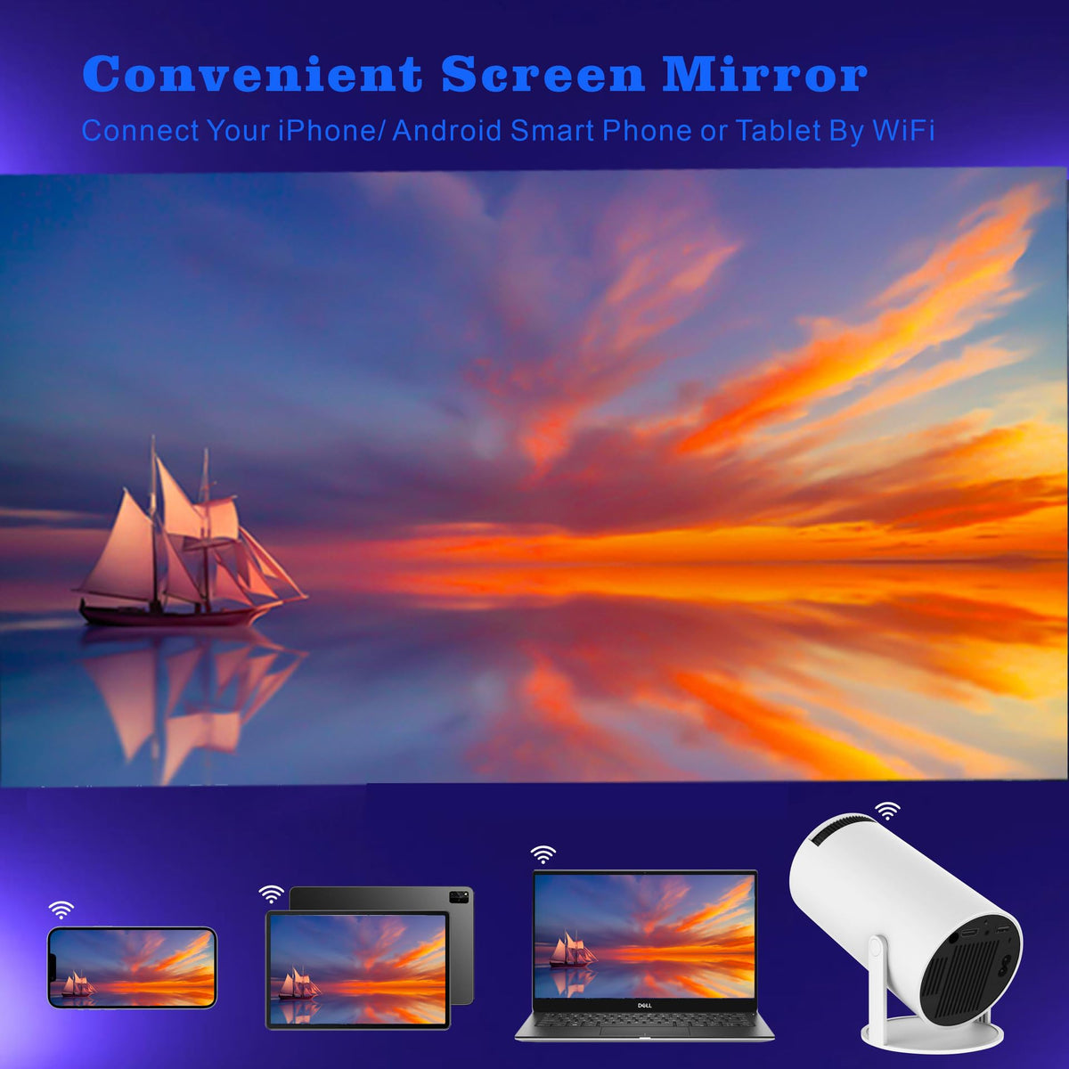 Mini Wi-Fi Projector - Bluetooth, 180 Degree Rotation