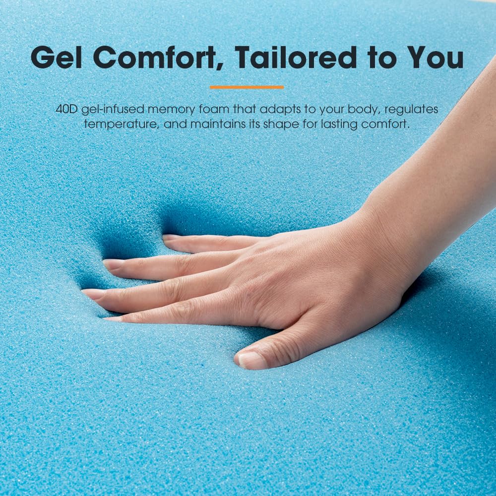 Caravan Mattress Topper Queen - 188 x 152 x 5.5cm - 40D Gel Memory Foam, Tencel Cover, Rounded Corners