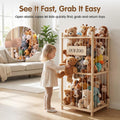 Soft Toy Storage Tower 2-Tier - Natural Wood 94.5cm - Holds 30+ Plush Toys, Elastic Bar Shelves