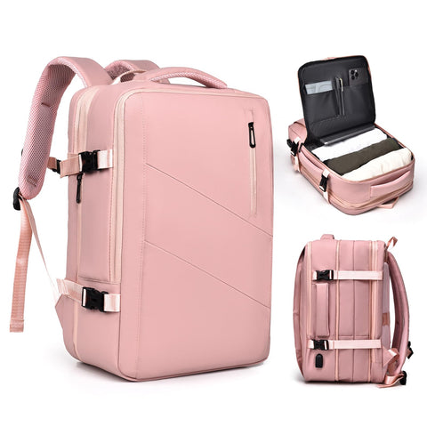 Travel Laptop Backpack 16" with USB Charging Port - Pink