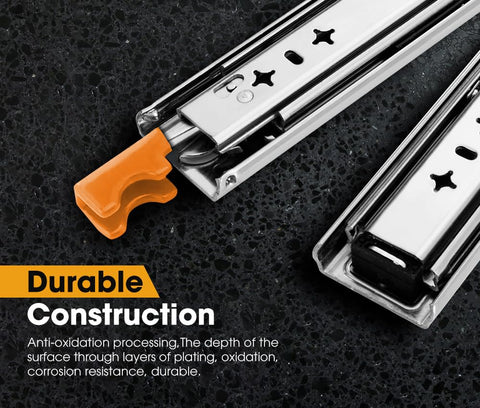 Heavy Duty Locking Drawer Slide - 350-700mm - 125kg Load, Full Extension, Zinc Coated Steel, Lock In and Lock Out