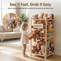 Soft Toy Storage Tower 2-Tier with Wheels - Natural Wood 94.5cm - Holds 30+ Plush Toys, Rolls Away