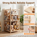 Soft Toy Storage Tower 2-Tier - Natural Wood 94.5cm - Holds 30+ Plush Toys, Elastic Bar Shelves