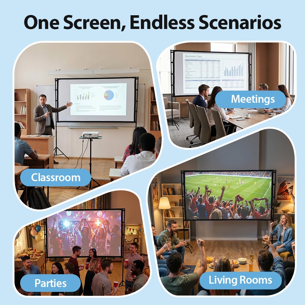 Outdoor Projector Screen with Stand 100 Inch - 235 x 198cm - 16:9, 1080P, 25mm Steel Frame, Carry Bag Included