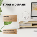 Dual Monitor Stand with Drawers 42.5 Inch - Oak - 2 Tier Wooden Desk Riser, 3 Compartments, 2 Frosted Acrylic Drawers