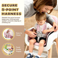 3-in-1 Wooden Baby High Chair - Pink - 5-Point Harness, Food-Grade Tray, 5-Level Footrest