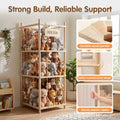 Soft Toy Storage Tower 3-Tier - Natural Wood 136cm - Holds 50+ Plush Toys, Elastic Bar Shelves