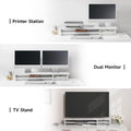 Dual Monitor Riser with Drawers 42.5 Inch - White - 2 Tier Desktop Organiser, 15mm Wood Panel, Holds 45kg