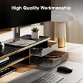 Dual Monitor Riser with Drawers 42.5 Inch - Black - 2 Tier Desktop Organiser, 15mm Wood Panel, Holds 45kg