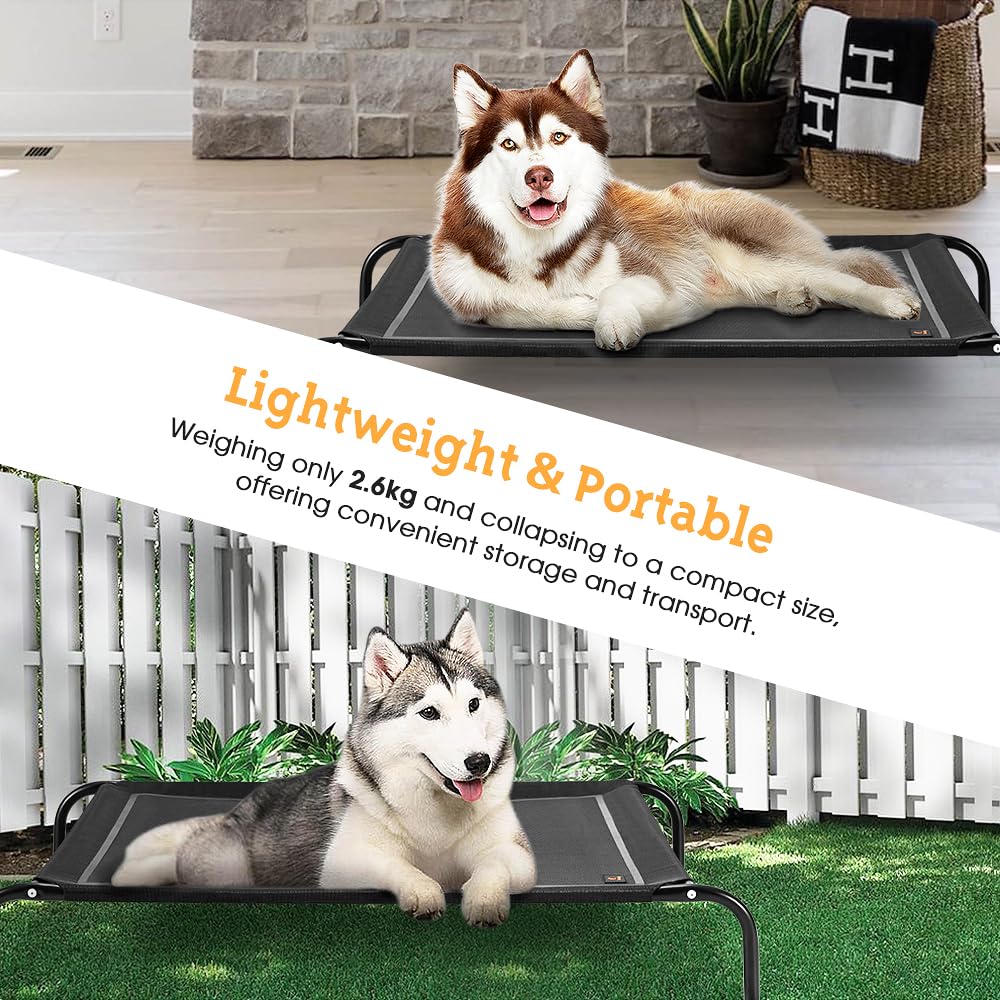 Cooling Elevated Dog Bed - Black, XXL 137 x 90 x 20cm - Breathable Textilene Mesh, Skid Resistant Feet, Holds 60kg