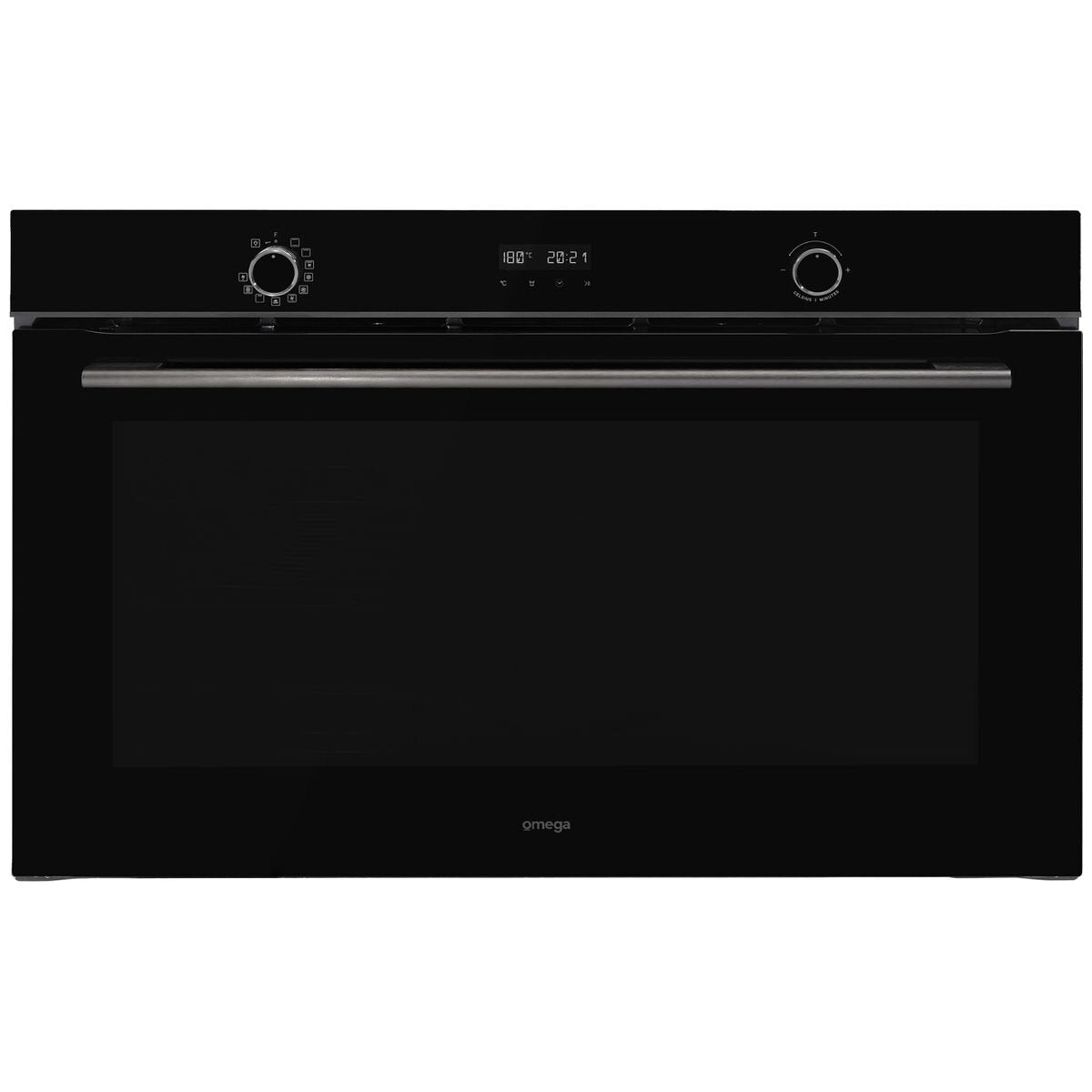 Omega 11 function built-in oven with AirFry - 148L, black glass, Midnight trim, telescopic runners - OBO9011AM