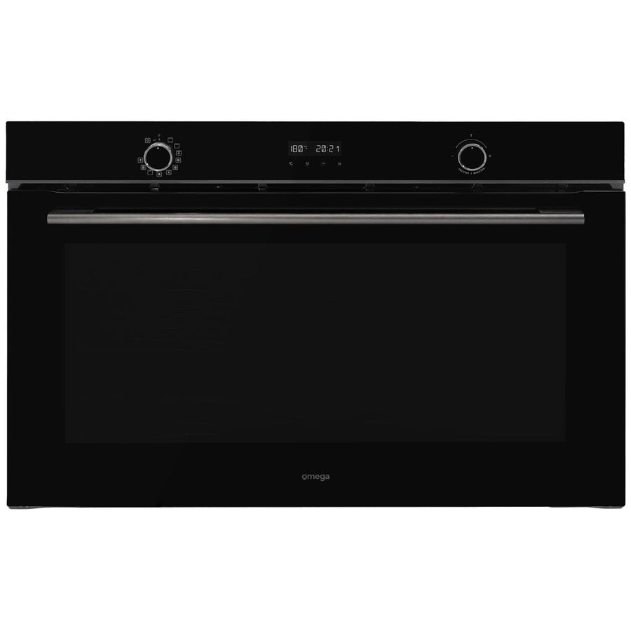 Omega 11 function built-in oven with AirFry - 148L, black glass, Midnight trim, telescopic runners - OBO9011AM