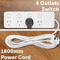 Arlec 4 Outlet Individually Switched Powerboard 1.8m 2400W White