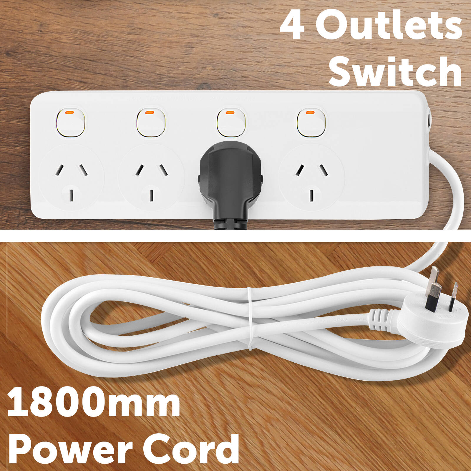 Arlec 4 Outlet Individually Switched Powerboard 1.8m 2400W White