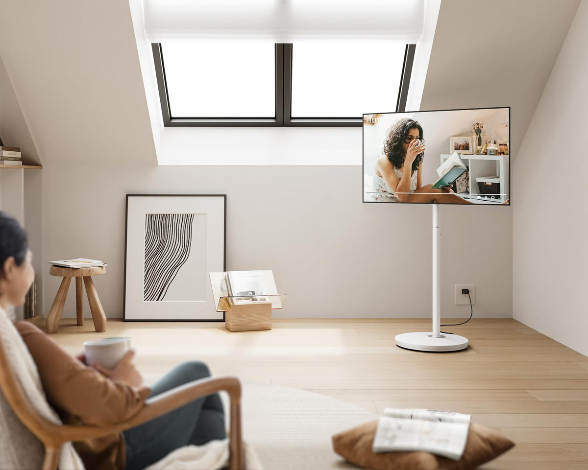 Small Rolling TV Stand for 24-48 Inch TVs - White - Minimalist Portable Cart, Hidden Wheels, Max VESA 200x200