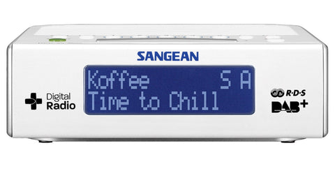 Sangean DAB+ FM-RDS Digital Clock Radio - Dual Alarms, 10 Station Presets, Aux Input, White - DCR-89
