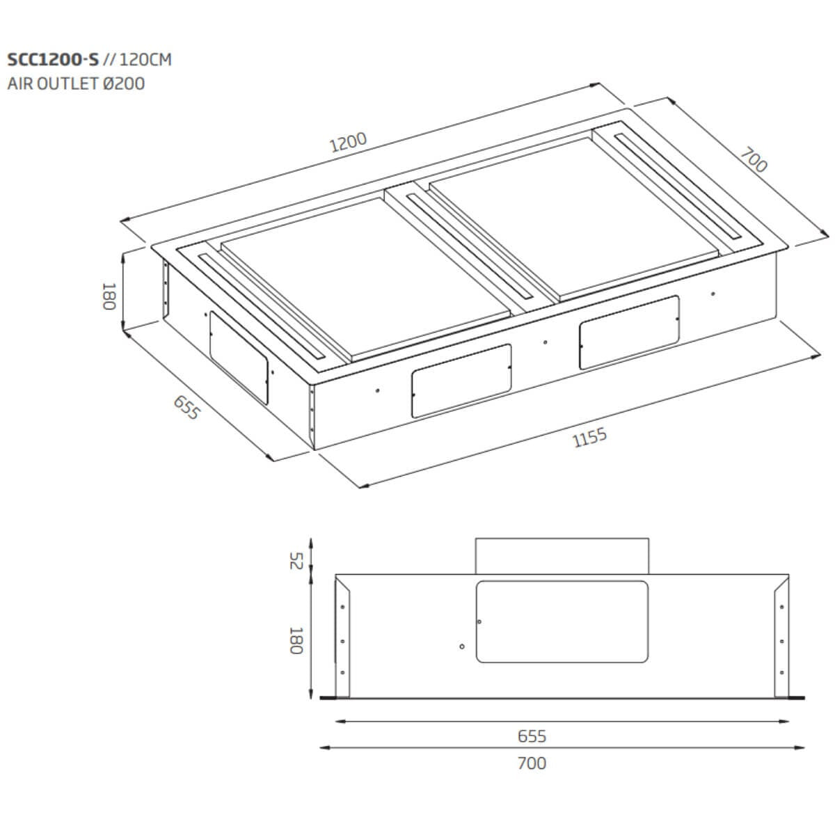 Schweigen 120cm White Ceiling Cassette Rangehood - Twin External Motors, 2 Mesh Filters - SCC1200W-SP2PAK