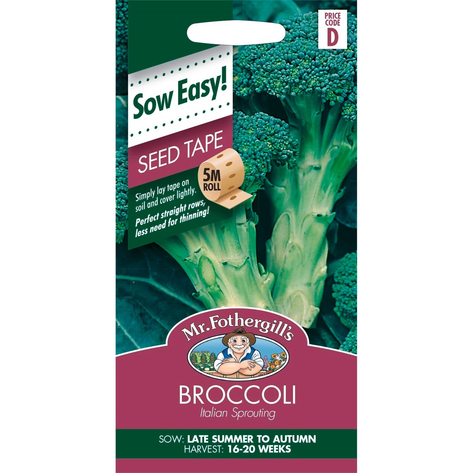 Mr Fothergill's Italian Broccoli Seed Tape Easy-Sow Vegetable Seeds