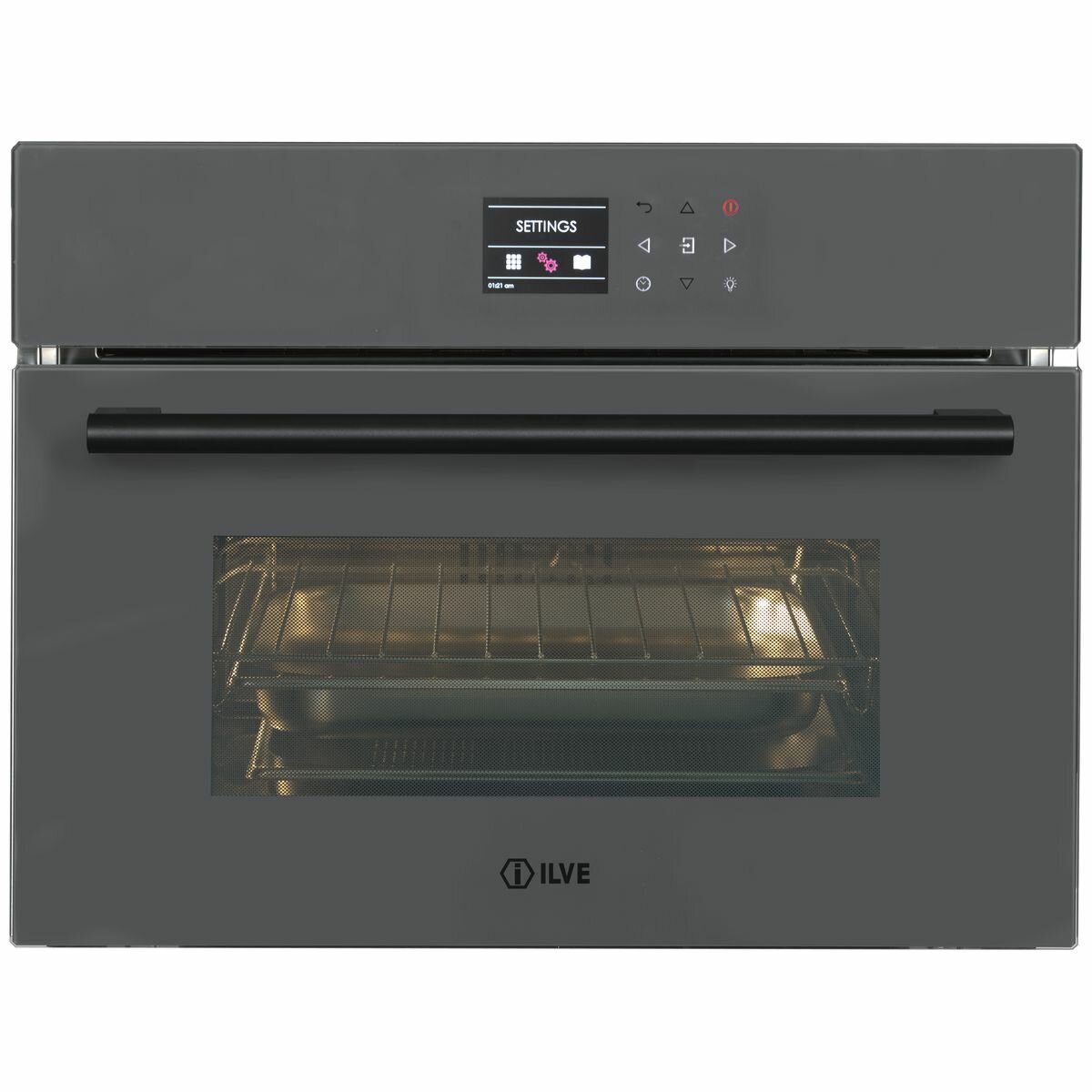 ILVE 45cm Grigio Lusso compact combi-steam oven - 35L, grey glass, 11 functions, meat probe - ILCS45GV