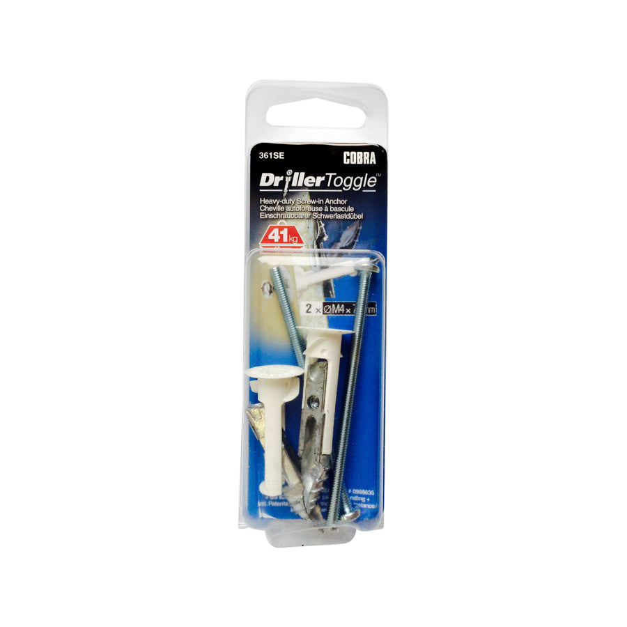 Cobra 4 x 75mm Driller Toggle Anchor Screws Steel 2 Pack