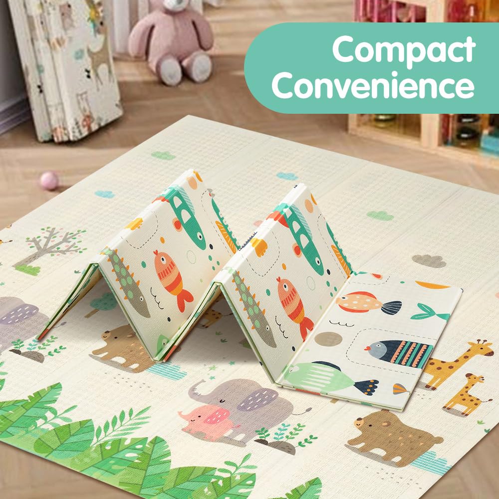 Foldable Baby Play Mat 200 x 180cm - Fish - 1cm XPE Foam, Reversible, Travel Bag Included