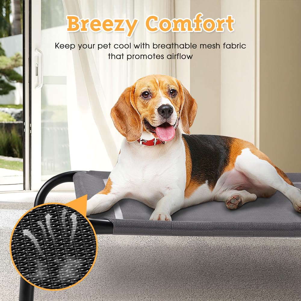 Cooling Elevated Dog Bed - Grey, Large 107 x 80 x 20cm - Breathable Textilene Mesh, Washable, Holds 60kg